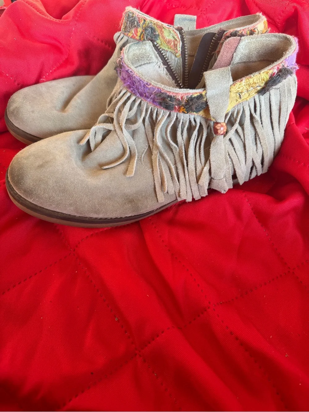Women's Coolway Naim Fringe Leather/Suede Bootie in Tan Size 10